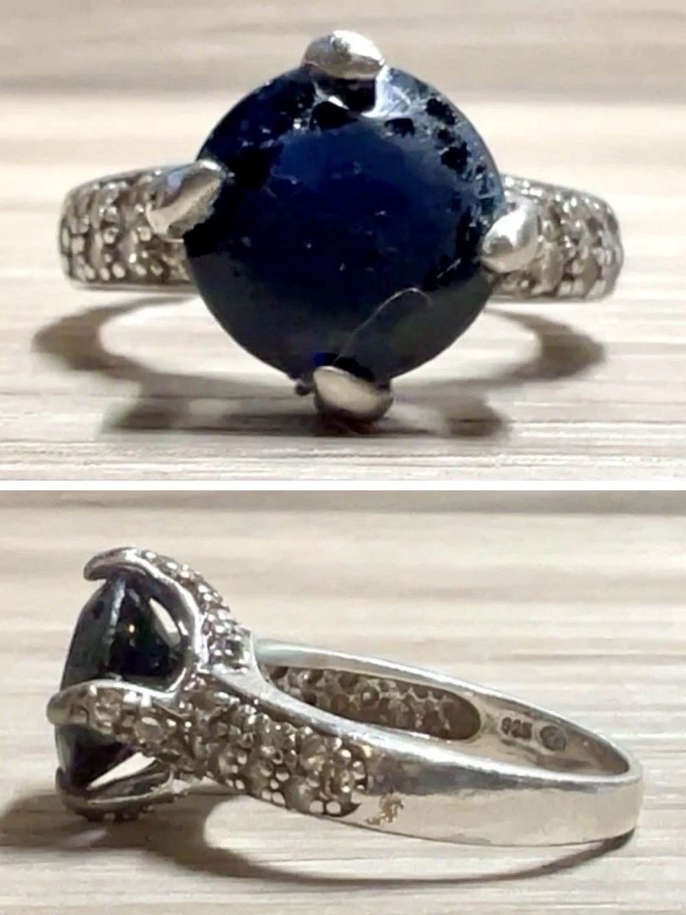 Vintage Designer Signed PK Sterling Silver Blue Sapphire Ring, Size 6.5, 4.9g